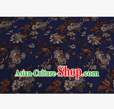 Chinese Traditional Costume Royal Palace Printing Flowers Deep Blue Satin Brocade Fabric, Chinese Ancient Clothing Drapery Hanfu Cheongsam Material