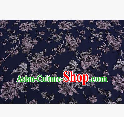 Chinese Traditional Costume Royal Palace Printing Flowers Deep Blue Satin Brocade Fabric, Chinese Ancient Clothing Drapery Hanfu Cheongsam Material