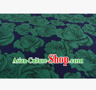 Chinese Traditional Costume Royal Palace Printing Green Rose Satin Brocade Fabric, Chinese Ancient Clothing Drapery Hanfu Cheongsam Material
