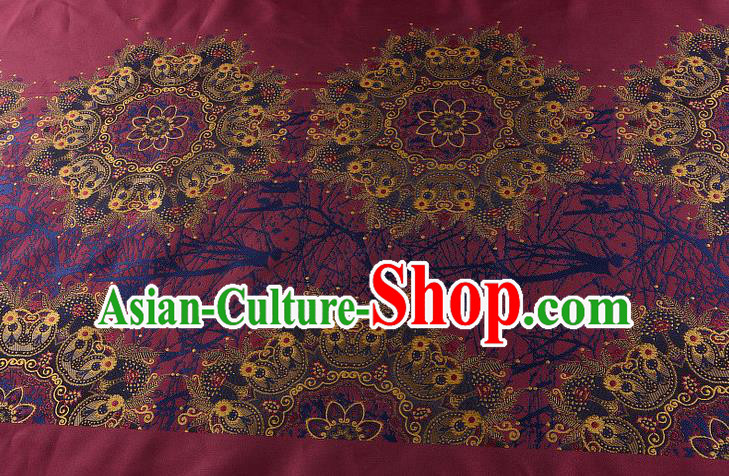 Chinese Traditional Costume Royal Palace Pattern Red Satin Brocade Fabric, Chinese Ancient Clothing Drapery Hanfu Cheongsam Material