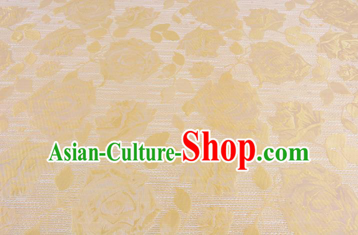 Chinese Traditional Costume Royal Palace Rose Pattern Yellow Brocade Fabric, Chinese Ancient Clothing Drapery Hanfu Cheongsam Material