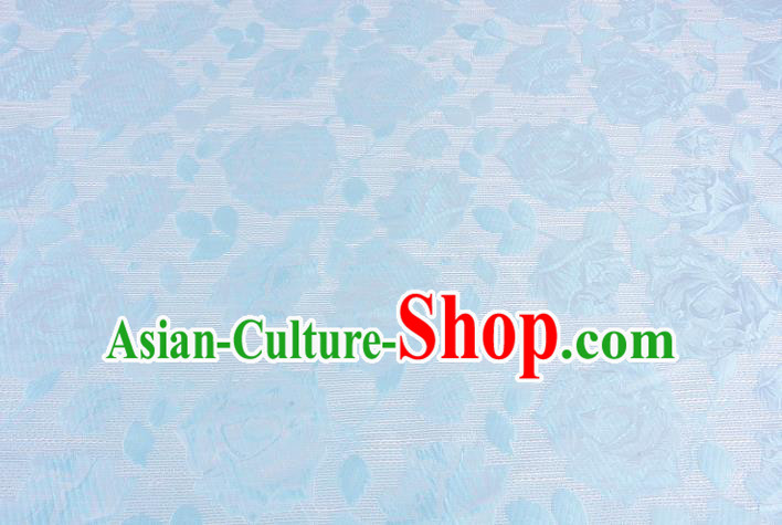 Chinese Traditional Costume Royal Palace Rose Pattern Blue Brocade Fabric, Chinese Ancient Clothing Drapery Hanfu Cheongsam Material