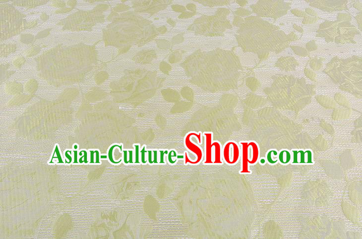 Chinese Traditional Costume Royal Palace Rose Pattern Green Brocade Fabric, Chinese Ancient Clothing Drapery Hanfu Cheongsam Material