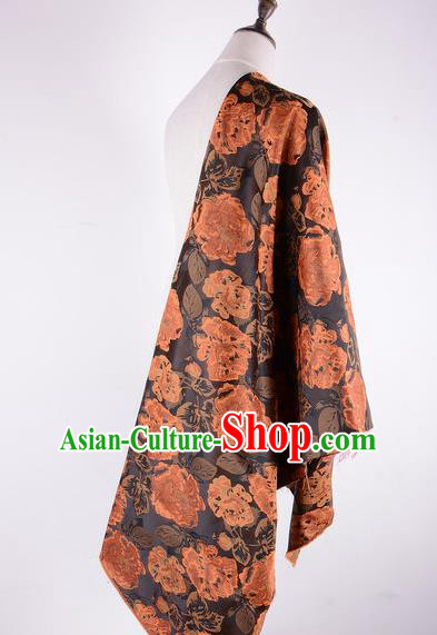 Chinese Traditional Costume Royal Palace Peony Pattern Brown Brocade Fabric, Chinese Ancient Clothing Drapery Hanfu Cheongsam Material