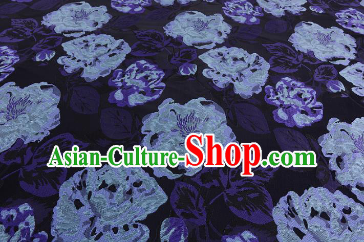 Chinese Traditional Costume Royal Palace Peony Pattern Navy Brocade Fabric, Chinese Ancient Clothing Drapery Hanfu Cheongsam Material