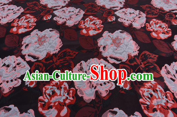 Chinese Traditional Costume Royal Palace Peony Pattern Coffee Brocade Fabric, Chinese Ancient Clothing Drapery Hanfu Cheongsam Material