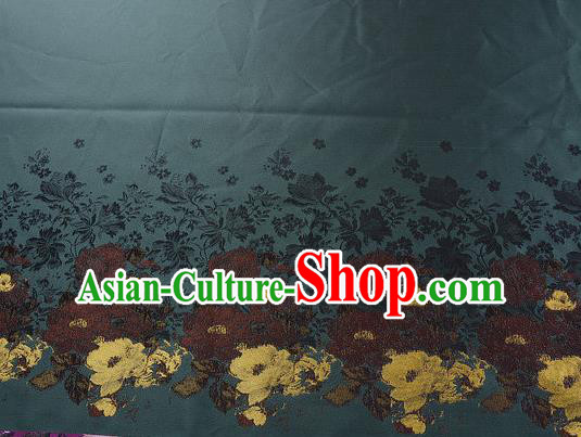 Chinese Traditional Costume Royal Palace Printing Flowers Pattern Deep Green Brocade Fabric, Chinese Ancient Clothing Drapery Hanfu Cheongsam Material