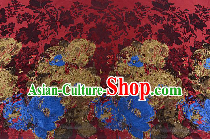 Chinese Traditional Costume Royal Palace Printing Flowers Pattern Red Brocade Fabric, Chinese Ancient Clothing Drapery Hanfu Cheongsam Material