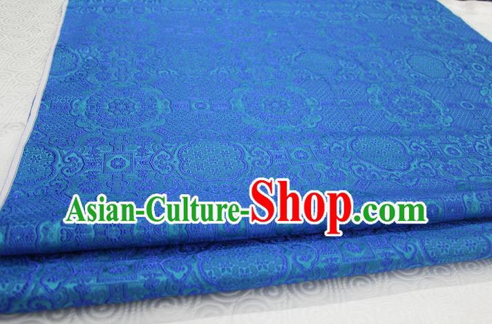 Chinese Traditional Royal Palace Pattern Mongolian Robe Blue Brocade Fabric, Chinese Ancient Costume Drapery Hanfu Cheongsam Material