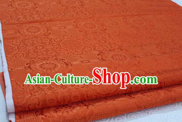 Chinese Traditional Royal Palace Pattern Mongolian Robe Orange Brocade Fabric, Chinese Ancient Costume Drapery Hanfu Cheongsam Material