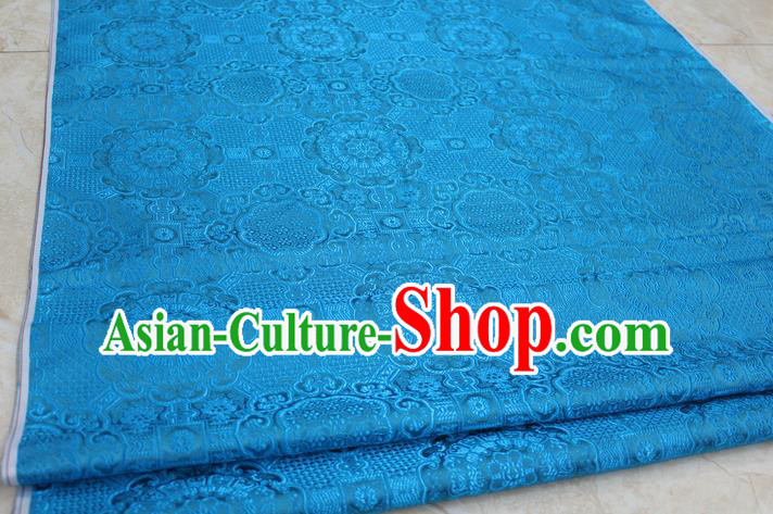 Chinese Traditional Royal Palace Pattern Mongolian Robe Sky Blue Brocade Fabric, Chinese Ancient Costume Drapery Hanfu Cheongsam Material