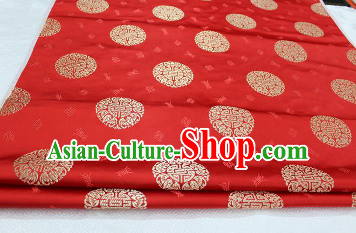 Chinese Traditional Royal Palace Longevity Pattern Mongolian Robe Red Satin Brocade Fabric, Chinese Ancient Costume Drapery Hanfu Tang Suit Material