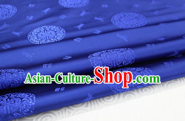 Chinese Traditional Royal Palace Longevity Pattern Mongolian Robe Royalblue Satin Brocade Fabric, Chinese Ancient Costume Drapery Hanfu Tang Suit Material