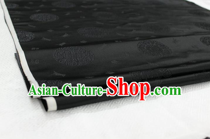 Chinese Traditional Royal Palace Longevity Pattern Mongolian Robe Black Satin Brocade Fabric, Chinese Ancient Costume Drapery Hanfu Tang Suit Material