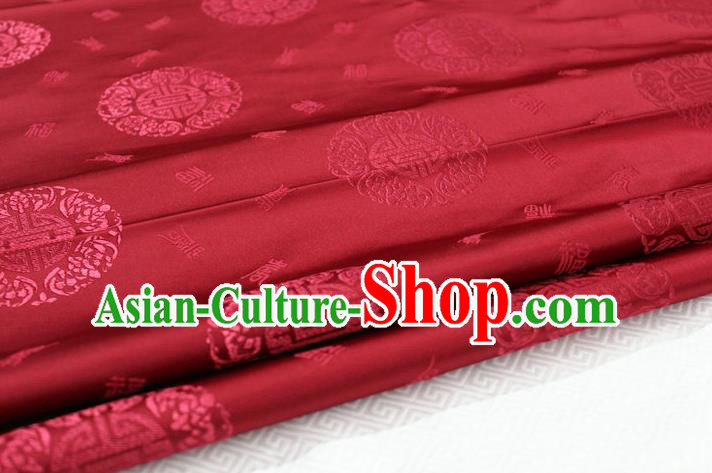 Chinese Traditional Royal Palace Longevity Pattern Mongolian Robe Purplish Red Satin Brocade Fabric, Chinese Ancient Costume Drapery Hanfu Tang Suit Material