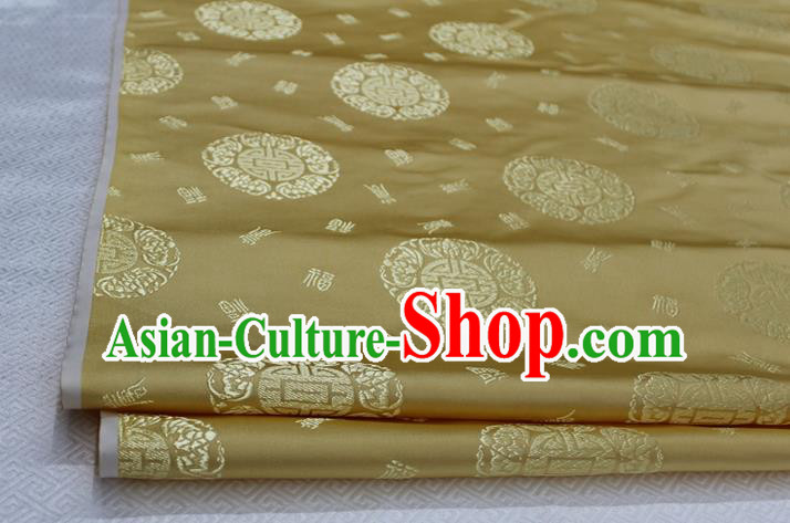 Chinese Traditional Royal Palace Longevity Pattern Mongolian Robe Light Golden Satin Brocade Fabric, Chinese Ancient Costume Drapery Hanfu Tang Suit Material