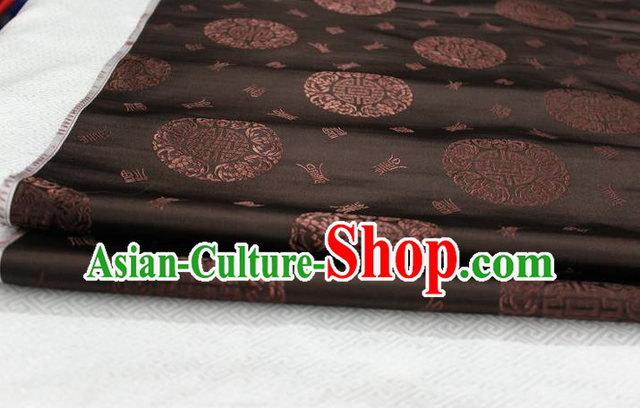 Chinese Traditional Royal Palace Longevity Pattern Mongolian Robe Coffee Satin Brocade Fabric, Chinese Ancient Costume Drapery Hanfu Tang Suit Material