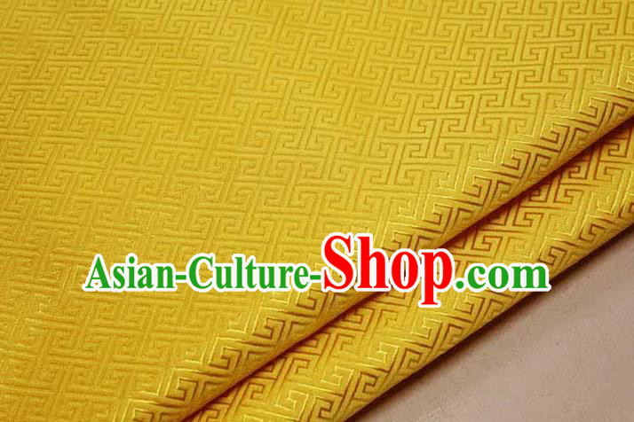 Chinese Traditional Royal Palace Back Pattern Mongolian Robe Golden Satin Brocade Fabric, Chinese Ancient Costume Drapery Hanfu Tang Suit Material