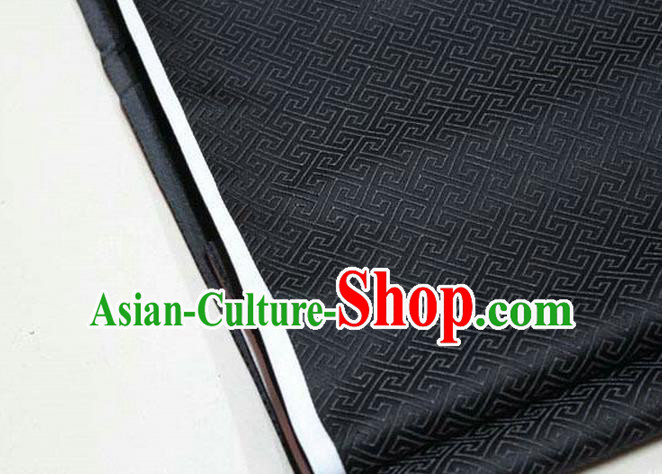 Chinese Traditional Royal Palace Back Pattern Mongolian Robe Black Satin Brocade Fabric, Chinese Ancient Costume Drapery Hanfu Tang Suit Material