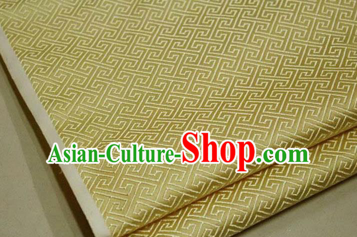 Chinese Traditional Royal Palace Back Pattern Mongolian Robe Yellow Satin Brocade Fabric, Chinese Ancient Costume Drapery Hanfu Tang Suit Material