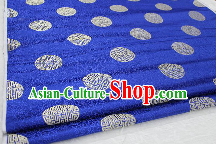 Chinese Traditional Royal Palace Longevity Pattern Mongolian Robe Royalblue Brocade Fabric, Chinese Ancient Costume Drapery Hanfu Tang Suit Material