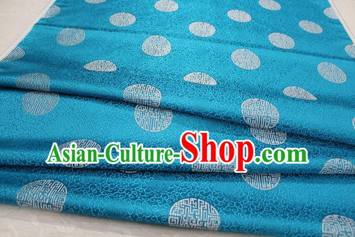 Chinese Traditional Royal Palace Longevity Pattern Mongolian Robe Lake Blue Brocade Fabric, Chinese Ancient Costume Drapery Hanfu Tang Suit Material