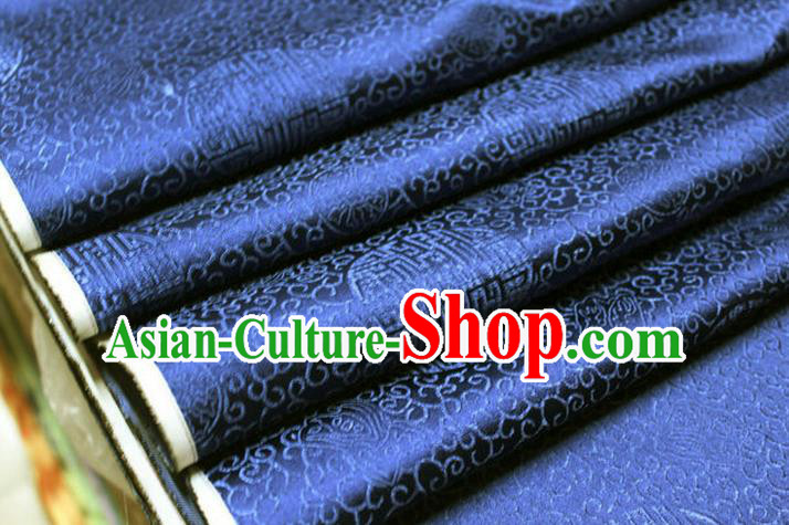 Chinese Traditional Royal Palace Longevity Pattern Mongolian Robe Deep Blue Brocade Fabric, Chinese Ancient Costume Drapery Hanfu Tang Suit Material