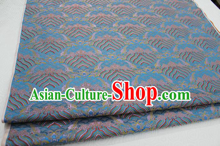 Chinese Traditional Royal Palace Pattern Mongolian Robe Lake Blue Brocade Fabric, Chinese Ancient Emperor Costume Drapery Hanfu Tang Suit Material