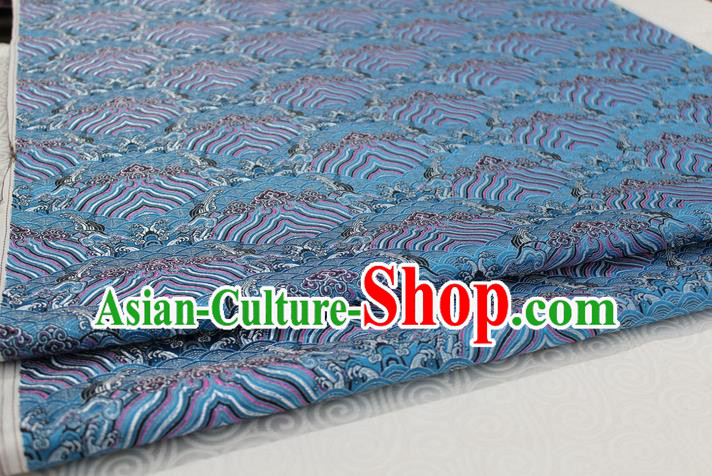 Chinese Traditional Royal Palace Pattern Mongolian Robe Blue Brocade Fabric, Chinese Ancient Emperor Costume Drapery Hanfu Tang Suit Material