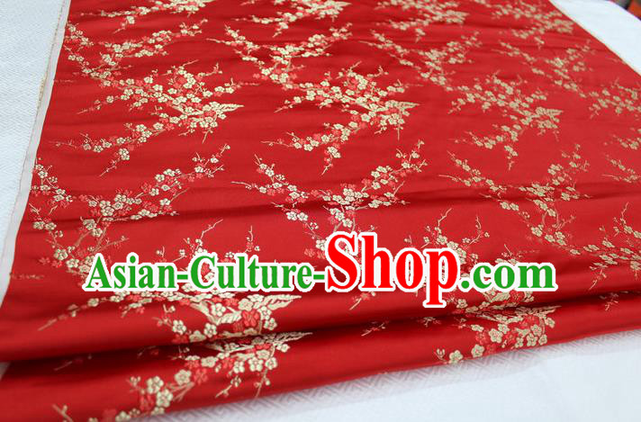 Chinese Traditional Royal Palace Wintersweet Pattern Cheongsam Red Brocade Fabric, Chinese Ancient Emperor Costume Drapery Hanfu Tang Suit Material