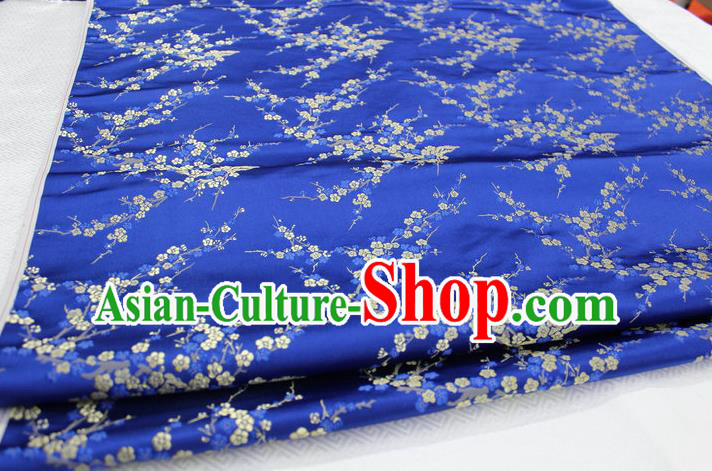 Chinese Traditional Royal Palace Wintersweet Pattern Cheongsam Royalblue Brocade Fabric, Chinese Ancient Emperor Costume Drapery Hanfu Tang Suit Material