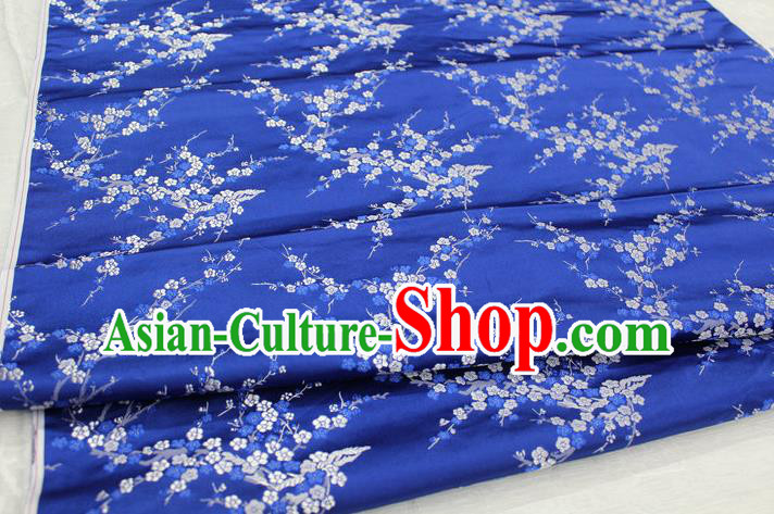 Chinese Traditional Royal Palace Wintersweet Pattern Cheongsam Deep Blue Brocade Fabric, Chinese Ancient Emperor Costume Drapery Hanfu Tang Suit Material