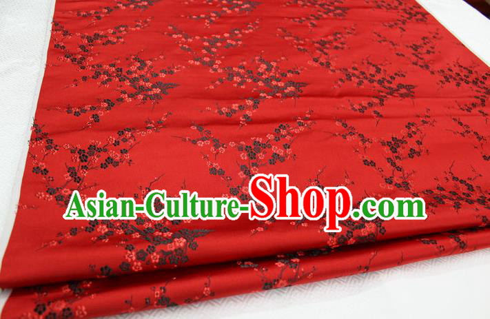 Chinese Traditional Royal Palace Wintersweet Pattern Cheongsam Red Brocade Fabric, Chinese Ancient Emperor Costume Drapery Hanfu Tang Suit Material