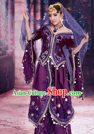 Traditional Chinese Uyghur nationality Dancing Costume, Folk Dance Ethnic Costume, Chinese Minority Nationality Uigurian Dance Costume for Women