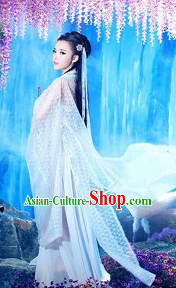 Traditional Ancient Chinese Costume, Costumes Elegant Hanfu Clothing Chinese Imperial Emperess Chiffon White Clothing for Women