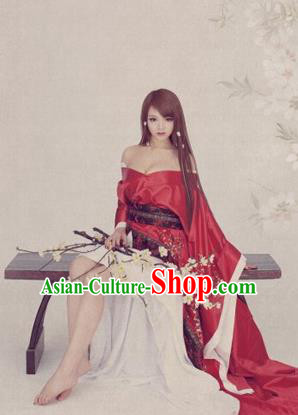 Traditional Ancient Chinese Imperial Consort Sexy Costume, Elegant Hanfu Clothing Chinese Han Dynasty Imperial Emperess Tailing Clothing for Women