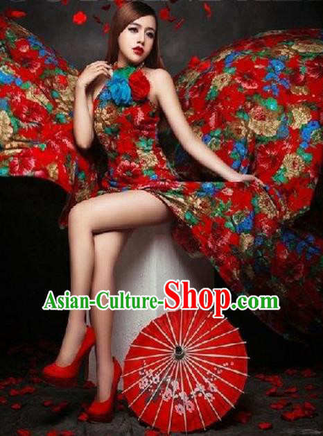 Traditional Chinese Wedding Costume, Elegant Chinese Wedding Bride Toast Placketing Dress Embroidered Clothing for Women