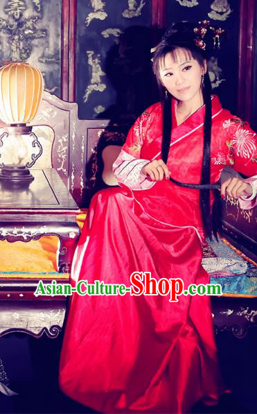 Traditional Ancient Chinese Wedding Costume, Elegant Hanfu Clothing Chinese Ming Dynasty Imperial Emperess Bride Embroidered Clothing for Women