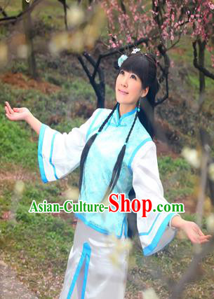 Traditional Ancient Chinese Imperial Consort Costume, Elegant Manchu Clothing Chinese Qing Dynasty Imperial Emperess Blue Clothing for Women