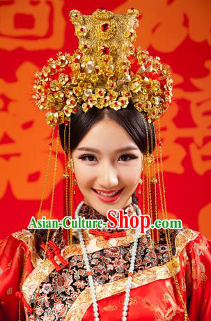 Chinese Wedding Jewelry Accessories Traditional Xiuhe Suits Wedding Bride Headwear Wedding Tiara Ancient Chinese Tassel Harpins for Women