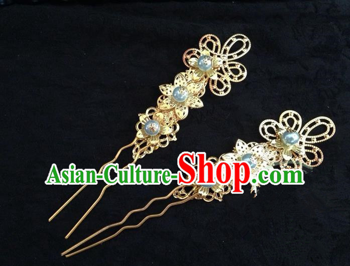 Traditional Handmade Chinese Ancient Classical Hair Accessories Blue Pearl Hairpin, Hair Sticks Hair Jewellery, Hair Fascinators Hairpins for Women