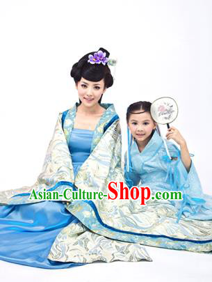 Traditional Ancient Chinese Imperial Consort and Children Costume, Chinese Tang Dynasty Palace Female Dress, Chinese Mother and Girl Clothing for Women