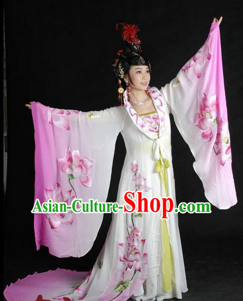 Traditional Ancient Chinese Peking Opera Imperial Empress Costume, Elegant Hanfu Clothing Chinese Tang Dynasty Imperial Empress Embroidered Lotus Clothing for Women