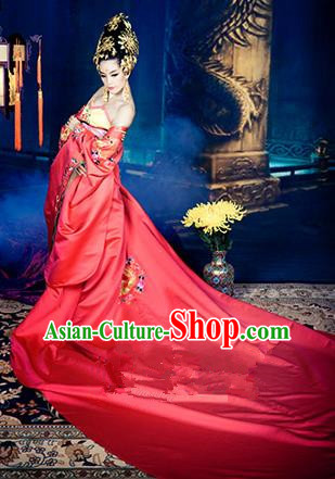 Traditional Ancient Chinese Imperial Princess Costume, Elegant Hanfu Clothing Chinese Tang Dynasty Imperial Empress Tailing Embroidered Clothing for Women