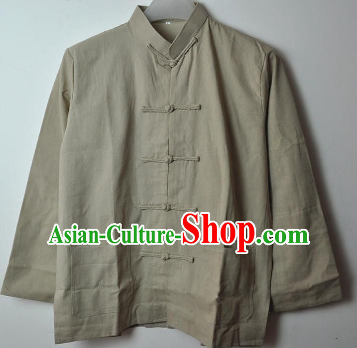 Traditional Top Chinese National Tang Suits Linen Costume, Martial Arts Kung Fu Front Opening Grey Coats, Kung fu Plate Buttons Jacket, Chinese Taichi Short Coats Wushu Clothing for Men
