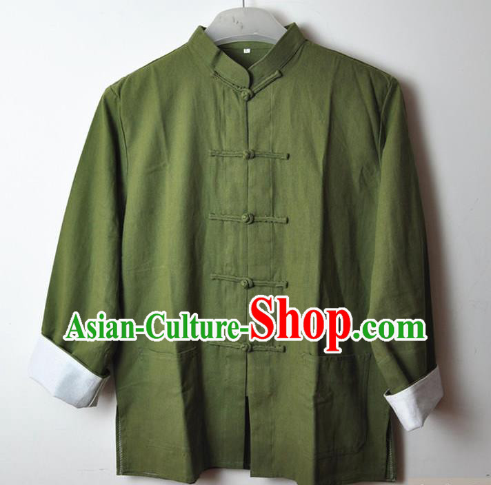 Traditional Top Chinese National Tang Suits Linen Costume, Martial Arts Kung Fu Front Opening Mixed Olives Coats, Kung fu Plate Buttons Jacket, Chinese Taichi Short Coats Wushu Clothing for Men