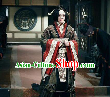 Traditional Top Chinese Ancient Imperial Empress Costume, Elegant Phoenix Hanfu Dress Chinese Qin Dynasty Imperial Empress Dowager Tailing Embroidered Clothing for Women