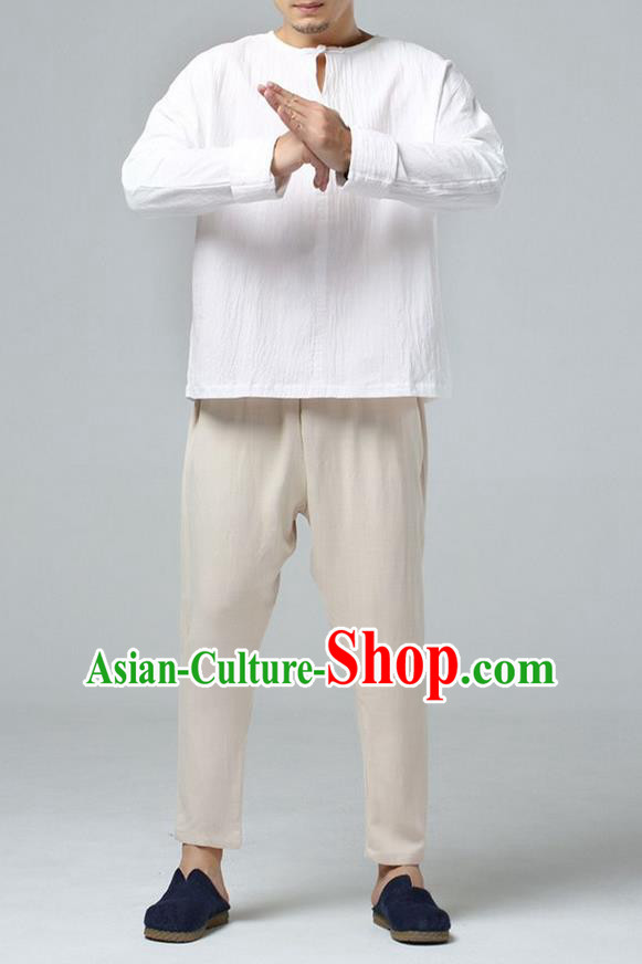 Traditional Top Chinese National Tang Suits Linen Costume, Martial Arts Kung Fu Short Sleeve Wheat T-Shirt, Chinese Kung fu Upper Outer Garment Blouse, Chinese Taichi Thin Shirts Wushu Clothing for Men