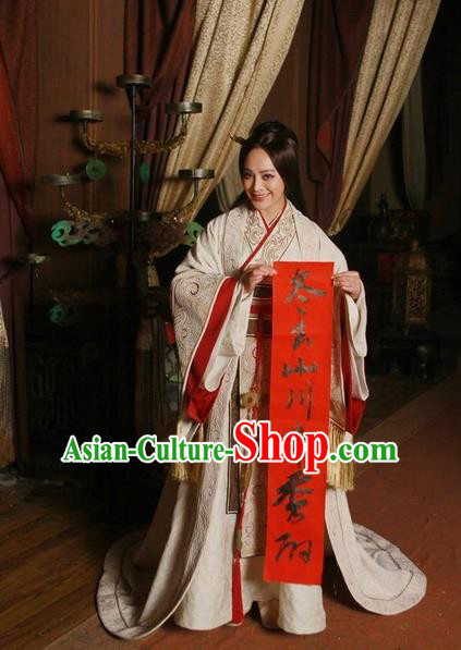 Traditional Ancient Chinese Imperial Consort Costume, Elegant Hanfu Orphrey Dress Chinese Qin Dynasty Imperial Concubine Elegant Tailing Embroidered Clothing for Women