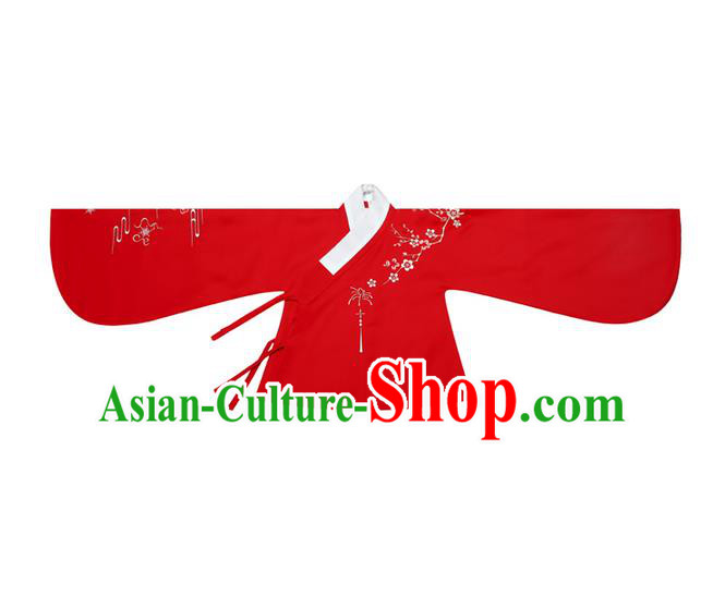 Traditional Ancient Chinese Female Costume Blouse, Elegant Hanfu Clothing Chinese Ming Dynasty Palace Lady Embroidered Plum Blossom Red Shirt Clothing for Women